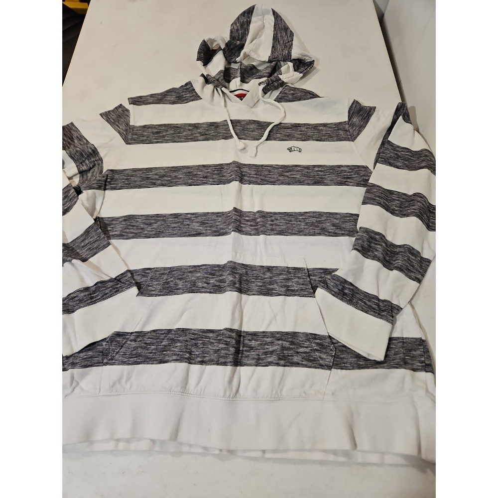 American Rag Mens Gray/white Stripe XXL Long Sleeve Pullover Hooded Teeshirt(667